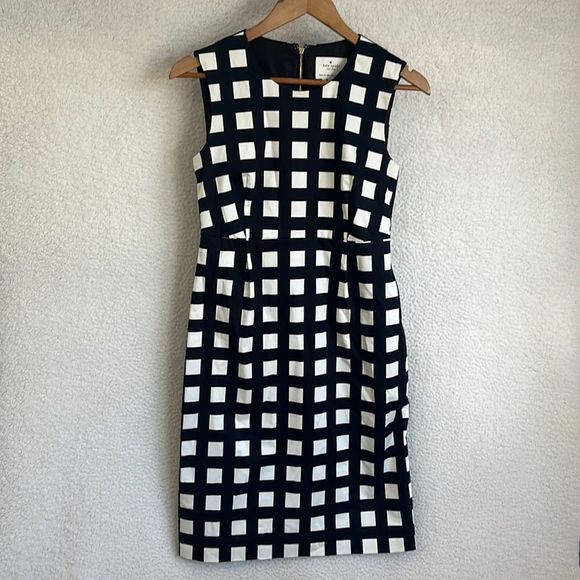 Kate Spade Dress Womens Size 6 Navy Blue and Ivory Windowpane Shift - Picture 1 of 7